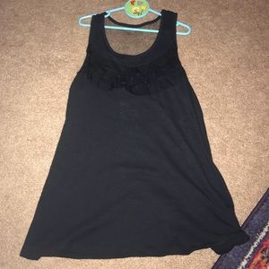 Black ruffle tank top with mesh back